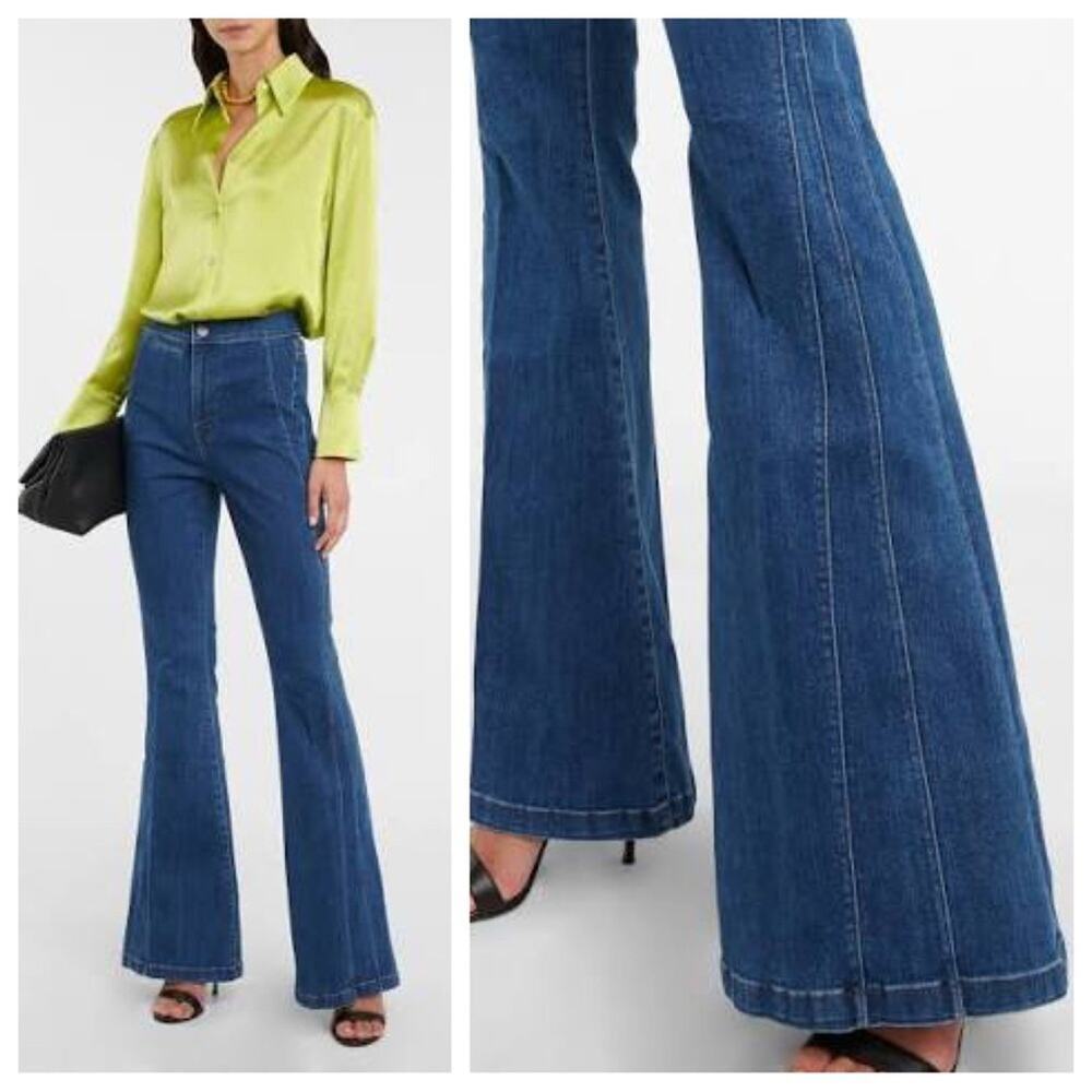 Veronica Beard Jeans Sheridan Exaggerated Flare High Rise Washed Oxford Blue 30